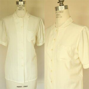 Vintage 1980s 1990s Blouse, Volup G Pellini Winter White Button Down Shirt